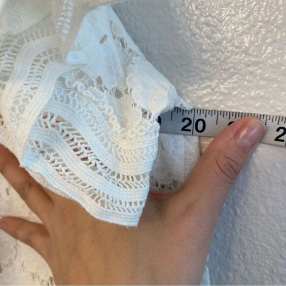 LOFT white lace crochet semi sheer crewneck blouse
top cotton nylon beachy M - Picture 7 of 9
